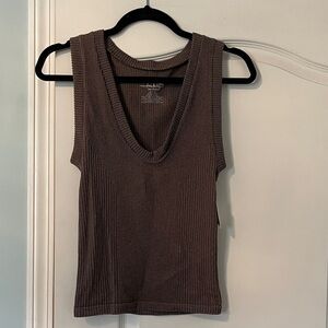Free People Intimately V-Neck Brown Stretchy Tank Top XL NWT